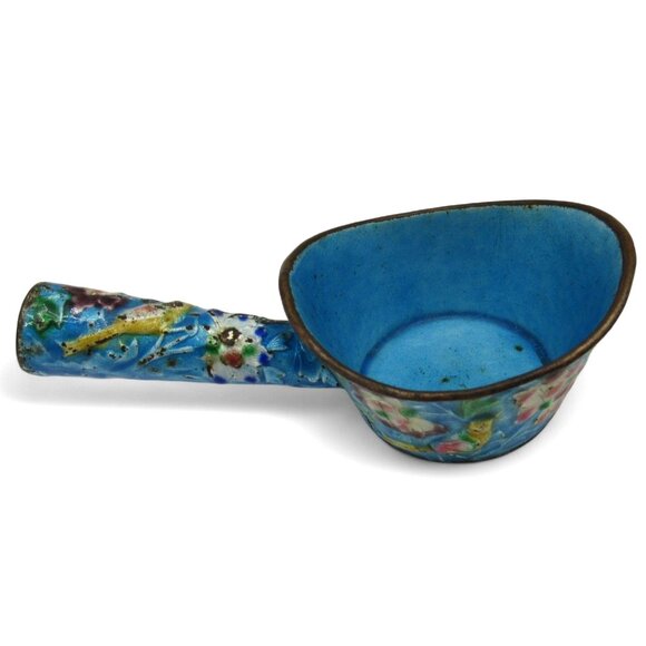 Cloisonne Silk Iron Scoop Floral And Bird Motif Chinese Vintage - Picture 7 of 11